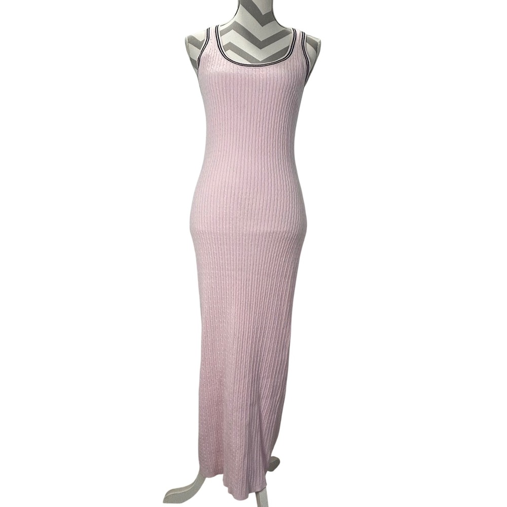 VICTORIAS SECRET Luxe Pink Ribbed Cable Knit Racerback Maxi Slip Dress‎ L